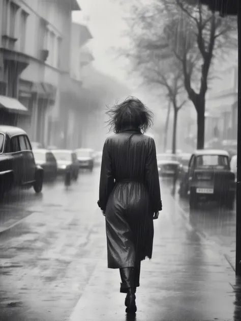 Ando Fuchs Style long distance photo of a lewd lady with messy hair, walk away on the street, back to viewer, look away, full body, solo <lora:Ando Fuchs Style:1>