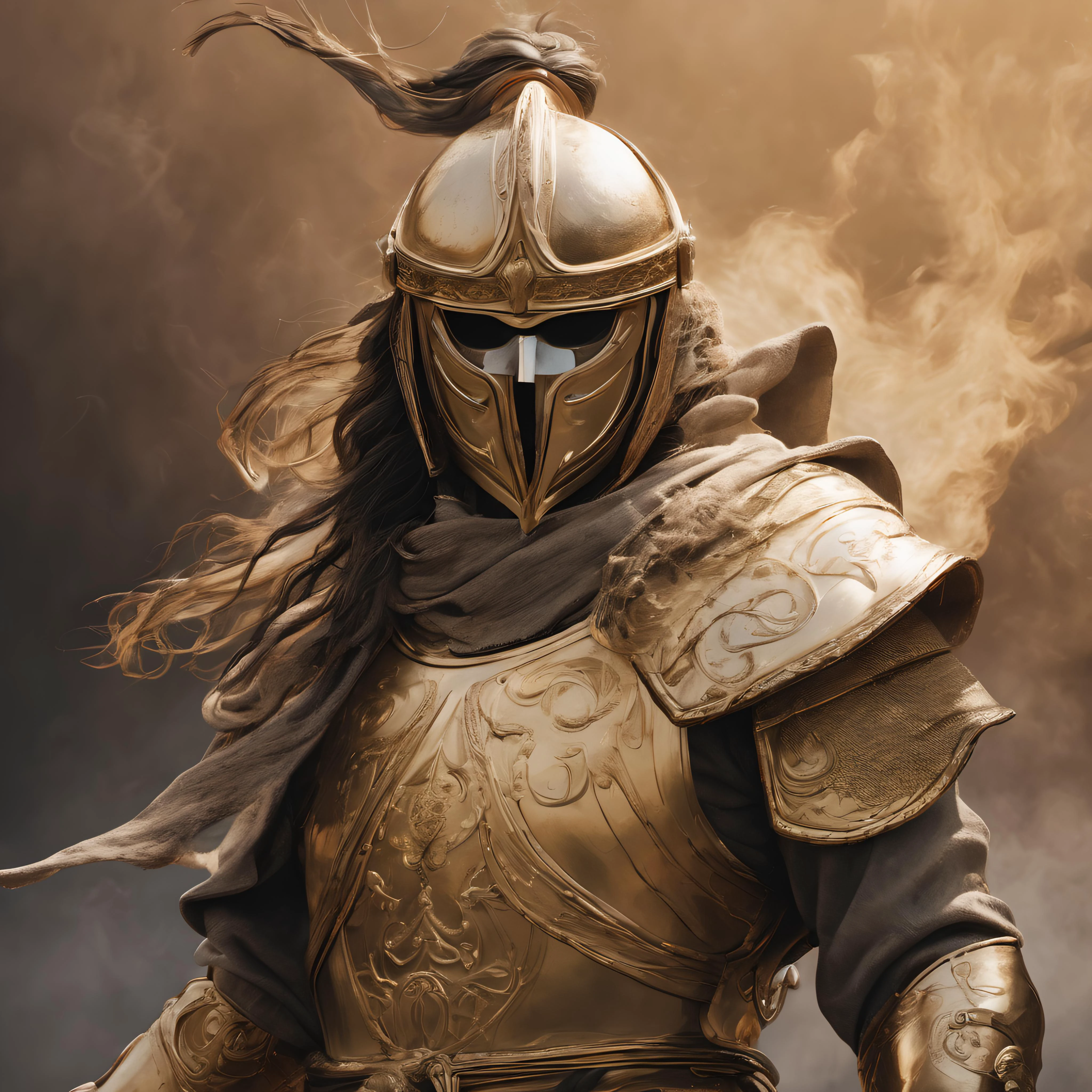 (masterpiece,best quality, ultra realistic,32k,RAW photo,detailed skin, 8k uhd, high quality:1.2), cinematic photo man with sword and shield, wavy, gouache, abstract, digital illustration, richard kane - ferguson, clouds, helmet, sepia tone, golden hour, windy, shaded face, concept art, big brush, smokey . 35mm photograph, film, bokeh, professional, 4k, highly detailed