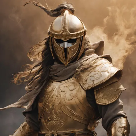 (masterpiece,best quality, ultra realistic,32k,RAW photo,detailed skin, 8k uhd, high quality:1.2), cinematic photo man with sword and shield, wavy, gouache, abstract, digital illustration, richard kane - ferguson, clouds, helmet, sepia tone, golden hour, windy, shaded face, concept art, big brush, smokey . 35mm photograph, film, bokeh, professional, 4k, highly detailed
