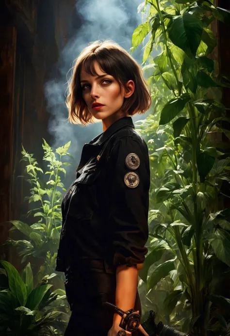 Leon, professional assassin with Mathilda,
high quality, hyper realistic, HD, 8k, Cinematic Scene, dramatic lighting,  pot of plant, cool, calm, young, cute, beautiful,  Gothic, natural beauty, slim and sexy,   cinematic, 4k, epic Steven Spielberg movie still, sharp focus, emitting diodes, smoke, artillery, sparks, racks, system unit, resolution blade runner