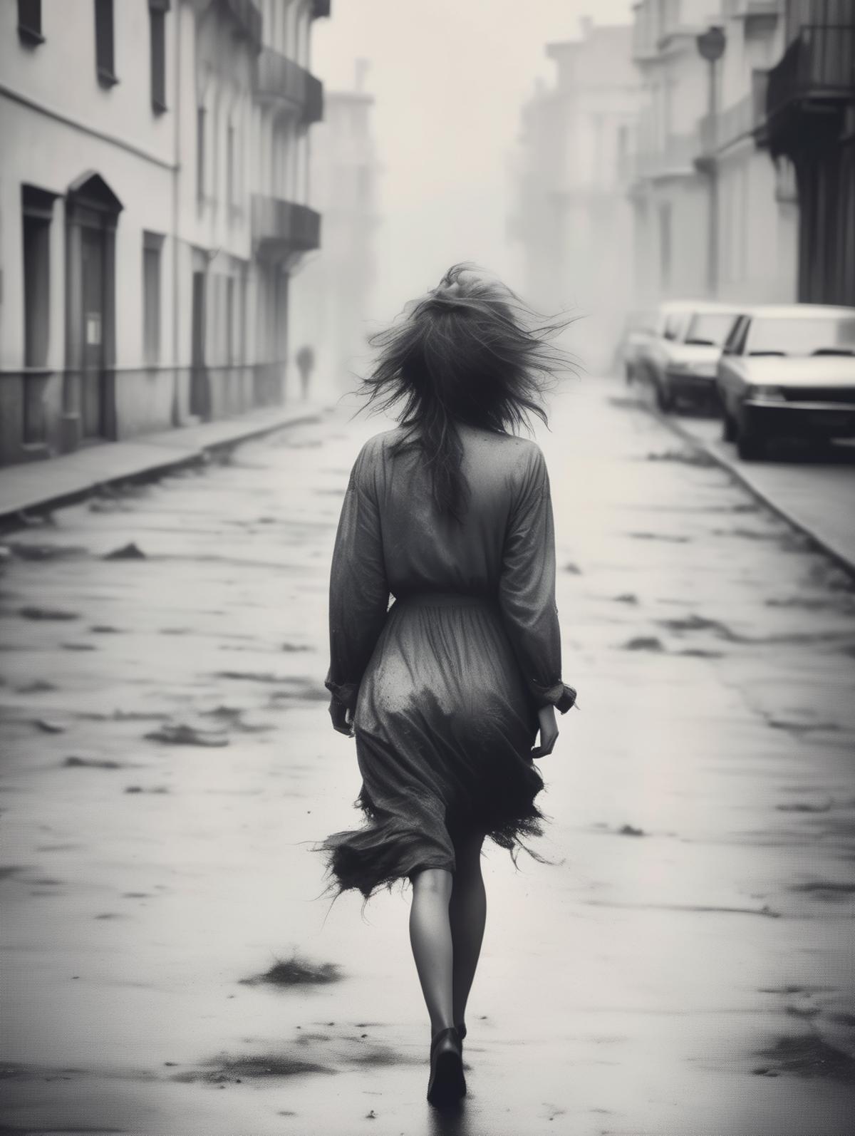 Arafed woman walking down a wet street in the rain - SeaArt AI