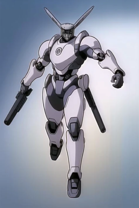 (masterpiece:1.4), high quality, high definition, sharp focus, detailed body, anime, best quality, 4k, 8k, absurd resolution, intricate detail, animation, illustration, highly detailed, highres, extremely detailed, <lora:hyperdenoiser_v090:0.6>, (looking at viewer:1.6), <lora:hyperrefiner_v090:0.6>, <lora:DeunanKnute002:0.7>, Briareos, robot, full body, Dual Weapon Stance: Holding two weapons with a balanced and confident stance.