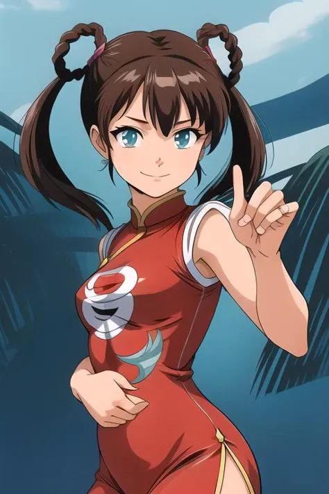 (masterpiece:1.4), high quality, high definition, sharp focus, detailed clothes, detailed body, detailed face, anime, best quality, 4k, 8k, absurd resolution, intricate detail, detailed hands, (detailed eyes:1.3), animation, illustration, highly detailed, highres, extremely detailed, <lora:hyperdenoiser_v090:0.6>, seductive smile, <lora:perfetfingers:1>, <lora:hyperrefiner_v090:0.6>, <lora:add_detail:0.3>, 1girl, smiling, looking at viewer, <lora:mesugaki-10:0.6>, smug, <lora:sensualface_type1:0.6> (breasts), skindentation, pale skin, curvy, 1girl, (aqua eyes), smiling, looking at viewer, mature female, OverallDetail <lora:YohkoMano001:0.7> YohkoMano,solo, hair rings,long twin tails, chinese clothes, kung fu pose, combat stance,