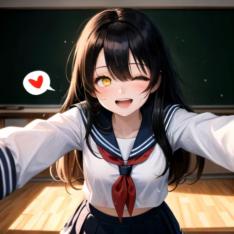 masterpiece, best quality, highres, 1girl solo, kabedon pov, expressionless, looking at viewer, closed eyes, natural lips, parted lips, school uniform, close-up <lora:kabedon_view:1.0>