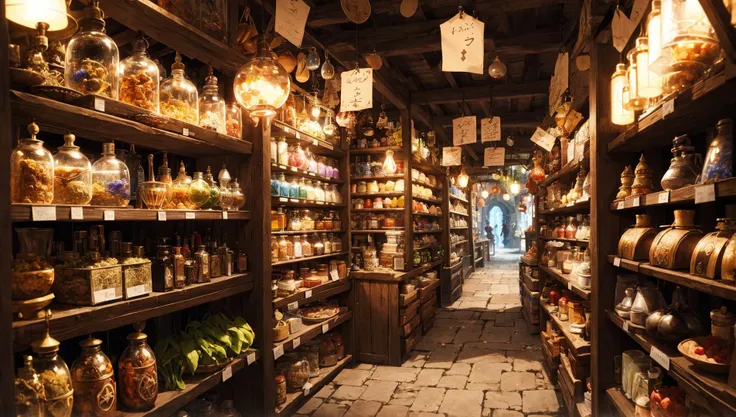 (blur:1.3),(very detailed:1.4),(high resolution:1.1),(Glamor Shot:1.1),(Wizard's marketplace with magical ingredients and mystical curiosities.:1.3),