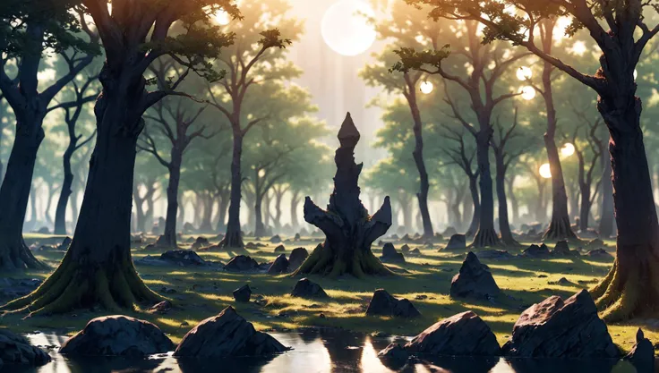 (blur:1.3),(very detailed:1.4),(high resolution:1.1),(Glamor Shot:1.1),(8K:1.2),(breathtaking:1.2),(Ray Tracing Reflections:1.2) BREAK
(A petrified forest the once-majestic trees turned to stone their petrified leaves shimmering with an ethereal light in the moonlight.:1.3),