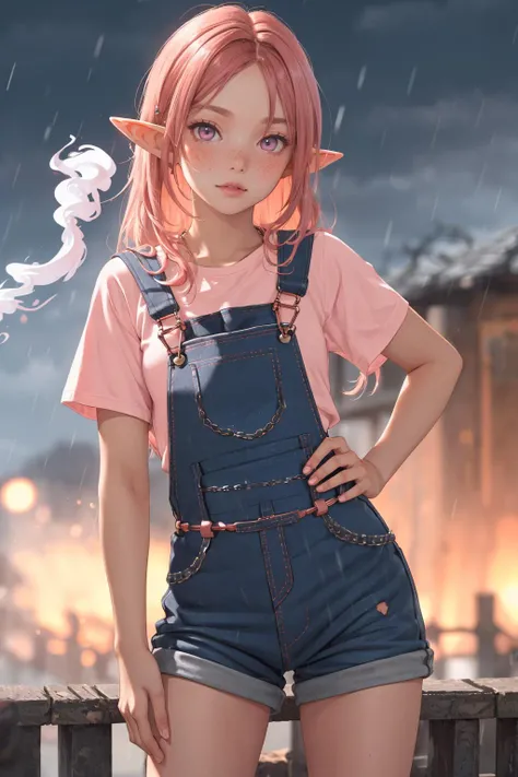 (depth of field:1.4),(blur:1.3),(very detailed:1.4),(high resolution:1.1) BREAK
(Smoke signals spelling a message:1.2),(Squally Weather:1.2) BREAK
1girl,(elf:1.2),(Hopeful:1.2),(Standing with one hand on the hip the other arm extended:1.2),long Copper Red hair,freckles on face,(Pink and coral ombre eyes:1.3) BREAK
(Metallic chain link pattern Patch sewn onto a pair of overalls:1.2) made of (Cashmere material:1.2) BREAK