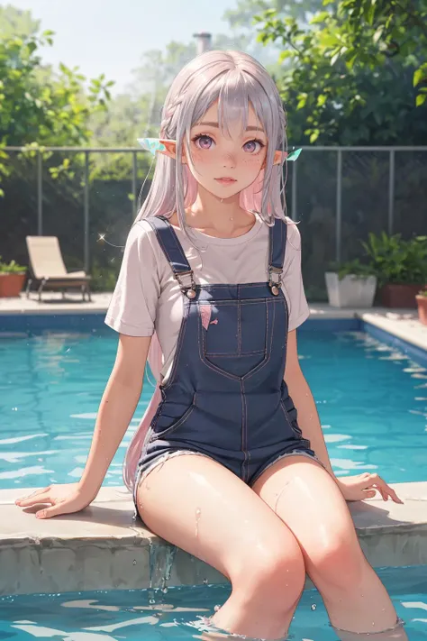 (depth of field:1.4),(Split-Screen:1.4),(blur:1.3),(very detailed:1.4),(high resolution:1.1) BREAK
(Delicate spiderweb glistening with morning dew:1.2) BREAK
1girl,(Elf:1.1),(Proud:1.2),(Sitting on the edge of a pool dipping toes in the water:1.2),long Plum hair,freckles on face,(Pink and silver two-tone hair eyes:1.3) BREAK
(Herringbone arrowhead pattern Patch sewn onto a pair of overalls:1.2) made of (Corduroy material:1.2) BREAK
