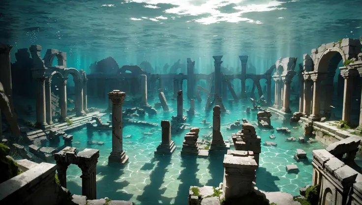 (blur:1.3),(very detailed:1.4),(high resolution:1.1),(Glamor Shot:1.1),(Underwater Atlantis with Ancient Ruins:1.3),