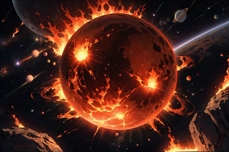 Planet,on fire,space,stars,burning,flames,