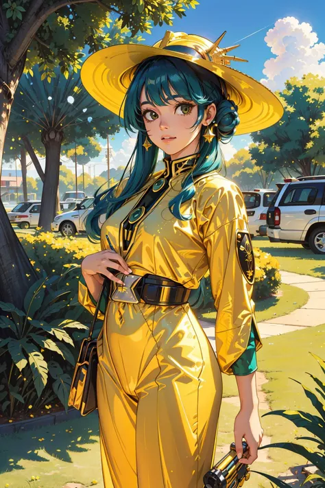 1girl, professional Anime, Cryptidcore, masterpiece, selfie of an in a very Odious DayGlo yellow traditional [Modern:Panamanian:9] Gold and Amethyst Gemstones Tang suit, Regal 1950S Suburbia portly traditional Lebanese ([Marduk|Boba Fett]:1.3) , he is surrounded by Andromeda galaxy, he is feeling very happy, Marduk is Playing Golf, Marduk has Messy bun hair, curly hair, he has a Tiny traditional Western deep green Smartwatch, Wizard Hat, crowded grass and trees, at Midday, equirectangular 360, [ (stylized by Axel Törneman:0.8) , (Clive Barker:1.1) , (Barclay Shaw:1.2) :6],  still, Surprising, Dramatic spotlight, L USM, Offset print, National Geographic, bloom, realistic pretty face, natural skin tones, Concept Art World, 8K