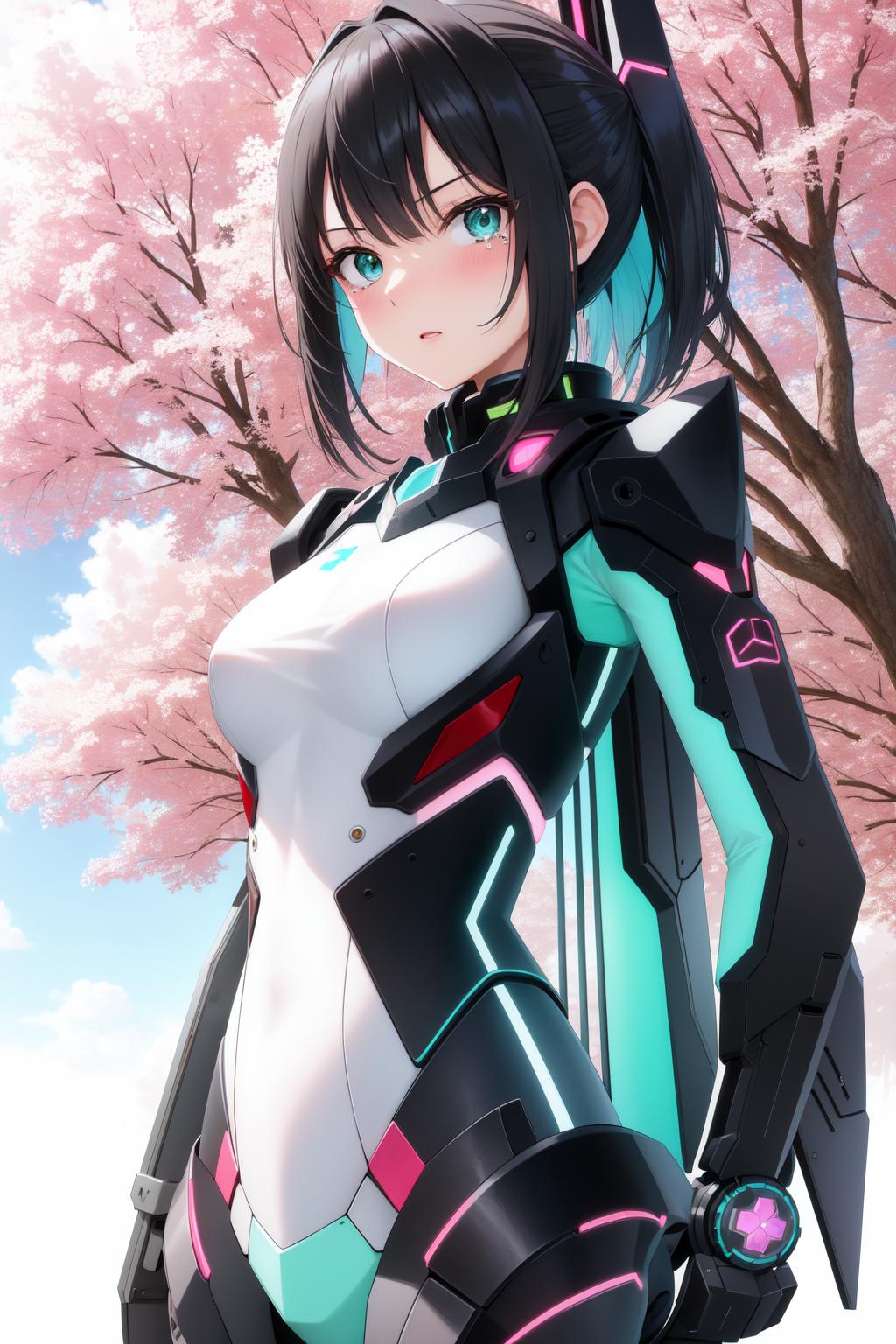 A woman in a futuristic outfit standing in front of a tree - SeaArt AI