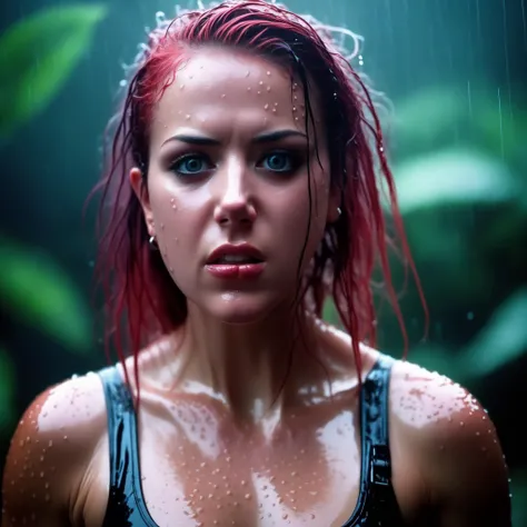 AlissaWhiteGluzQuiron woman in the rain, messy (wet:0.7) hair, intense expression, piercing gaze, (glistening wet skin:0.9), athletic pose, (nikon f4, 50mm f1.2, Fujichrome Velvia 50, bokeh), (ominous jungle , ambient light, volumetric light, god rays:1.2), (big breasts), wearing (wet:0.8) (sexy bdsm outfit), (camera focused on eyes:1.1),
<lora:SDXL1.0_quiron_AlissaWhiteGluz_v6.p:0.97>