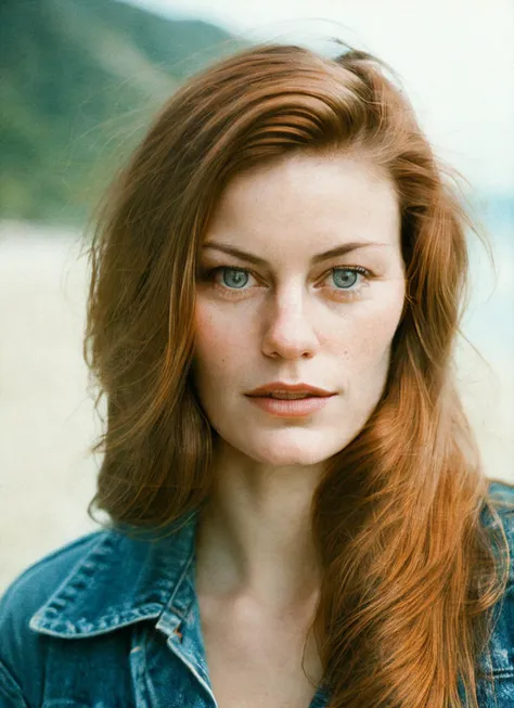 analog style, modelshoot style, photo of beautiful sks woman, hyper realistic photograph, detailed face,film grain, Kodak portra 800, f1.8, intricate, at the beach, <lora:locon_cassidy_v1_from_v1_64_32:1.3>