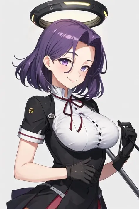 best quality, masterpiece, highres, solo, {reno_azurlane:1.15}, purple_eyes, breasts, grey_hair, large_breasts, bangs, blush, short_hair, hairband, smile, hair_between_eyes, black_hairband, sleeveless, see-through, parted_hair, animal_ears, fake_animal_ears, rabbit_ears, 1girl, bare_shoulders, bow, bowtie, closed_mouth, looking_at_viewer, official_alternate_costume, shirt, simple_background, sleeveless_shirt, upper_body, white_background, white_bowtie, playboy_bunny, portrait, white_bow, collarbone, white_shirt, black_necktie, elbow_gloves, gloves, necktie, single_elbow_glove