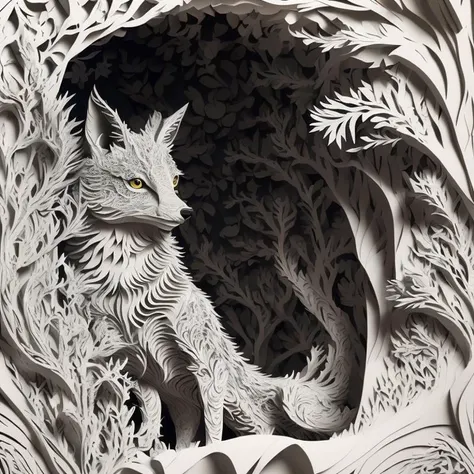 mdjrny-pprct, a superb fractal deer in a twisted paper forest,intricate and vibrant, paper cut background with depth, lit-up, perfect lighting, 3d, cgi, vex, shaders, uhd, natural light, cinematic, rim light,mood light,illumination, ambient occlusion,octane, anti-aliasing, displacement, digital, unique, tone mapping,specular,materials, shiny, soft, real,post-processing, post-production, 32k,color grading, deep contrasts, ssao, ultra defined, extremely realistic, hyper realism,professionalquality,hi-res,environmental,photoreal