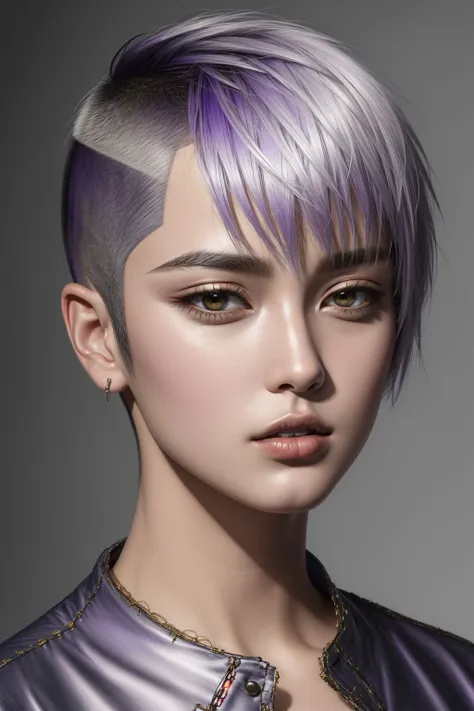 (man), (violet and silver hair buzz cut hair ), closed mouth, portrait, hyperrealistic, <lora:boldline:0.2> <lora:add_detail:0.5>