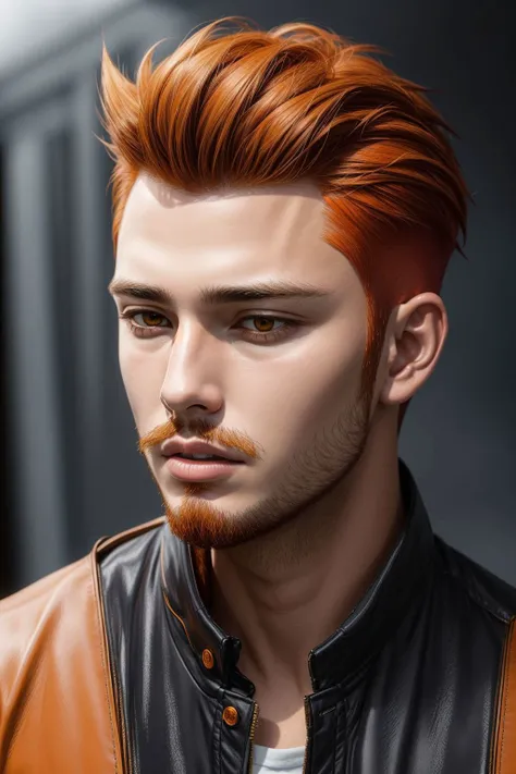 (man), (brown and orange hair fohawk ), closed mouth, portrait, hyperrealistic, <lora:boldline:0.2> <lora:add_detail:0.5>