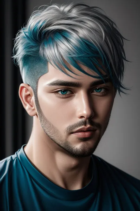 (man), (gray and teal hair undercut ), closed mouth, portrait, hyperrealistic, <lora:boldline:0.2> <lora:add_detail:0.5>