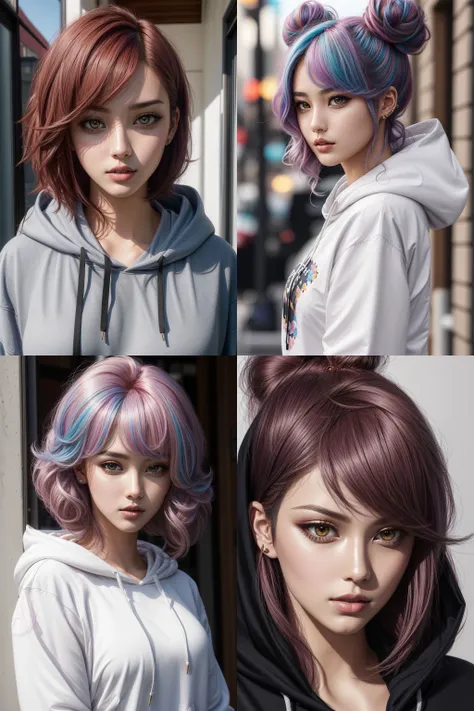 1girl, (__Mine\Hair\hairstyles-female__ __Mine\Hair\haircolors-mixed5__), makeup, closed mouth, wearing a hoodie, portrait, hyperrealistic, <lora:boldline:0.2> <lora:add_detail:0.5>