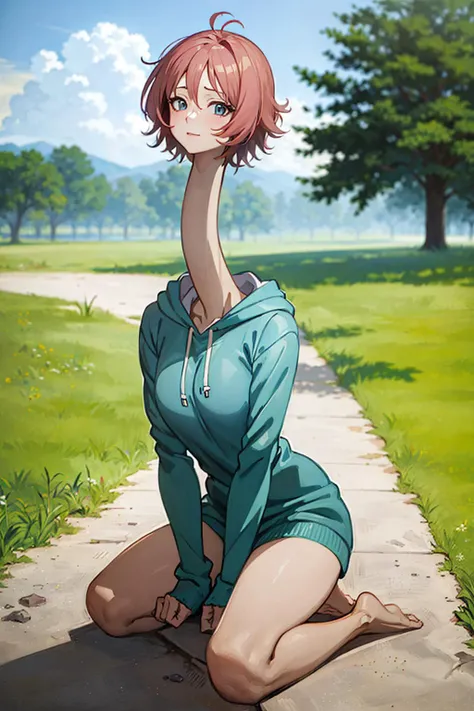 (anime, highly detailed:1.4), best quality, masterpiece
woman, pink hair, hoodie, pajama pants, kneeling, (beautiful face, head)
((stretched neck):1) <lyco:longneck-v2.1-000004:0.8>