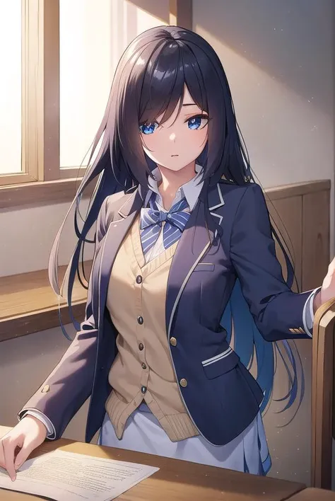 enishifuyushima, <lora:enishi fuyushima manga-lora-nochekaiser:1>,
enishi fuyushima, long hair, hair over one eye, black hair, blue eyes,
BREAK skirt, school uniform, jacket, blazer,
BREAK indoors, classroom,
BREAK looking at viewer, (cowboy shot:1.5),
BREAK <lyco:GoodHands-beta2:1>, (masterpiece:1.2), best quality, high resolution, unity 8k wallpaper, (illustration:0.8), (beautiful detailed eyes:1.6), extremely detailed face, perfect lighting, extremely detailed CG, (perfect hands, perfect anatomy),