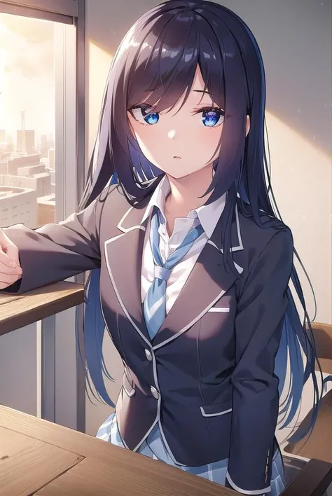 enishifuyushima, <lora:enishi fuyushima manga-lora-nochekaiser:1>,
enishi fuyushima, long hair, hair over one eye, black hair, blue eyes,
BREAK skirt, school uniform, jacket, blazer,
BREAK indoors, classroom,
BREAK looking at viewer, (cowboy shot:1.5),
BREAK <lyco:GoodHands-beta2:1>, (masterpiece:1.2), best quality, high resolution, unity 8k wallpaper, (illustration:0.8), (beautiful detailed eyes:1.6), extremely detailed face, perfect lighting, extremely detailed CG, (perfect hands, perfect anatomy),