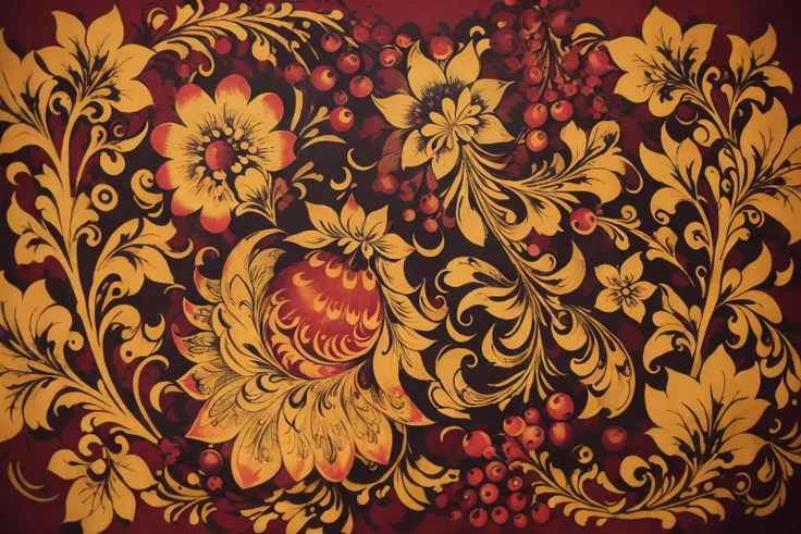 khokhloma style, cranberry, black background <lora:khokhloma_style:0.8>
