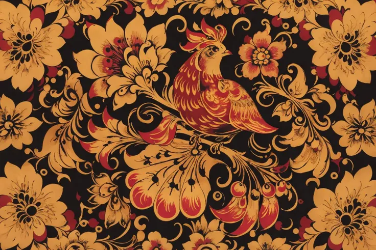 khokhloma style, cranberry, black background <lora:khokhloma_style:0.8>