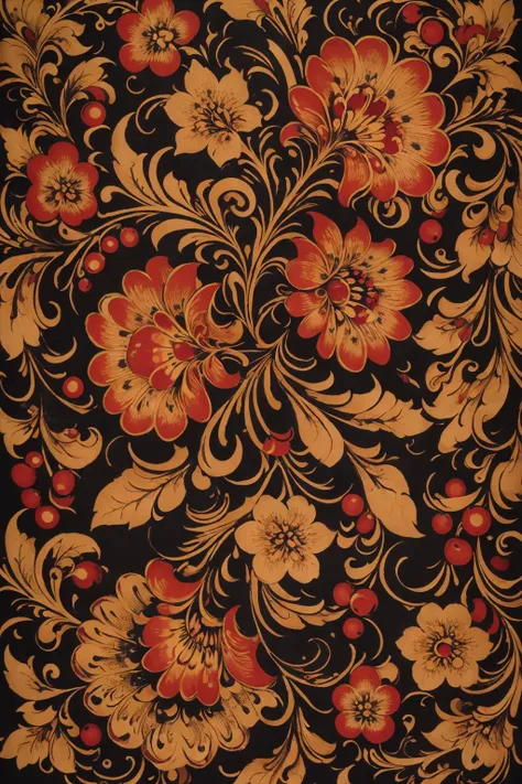 khokhloma style, cranberry, black background <lora:khokhloma_style:0.8>