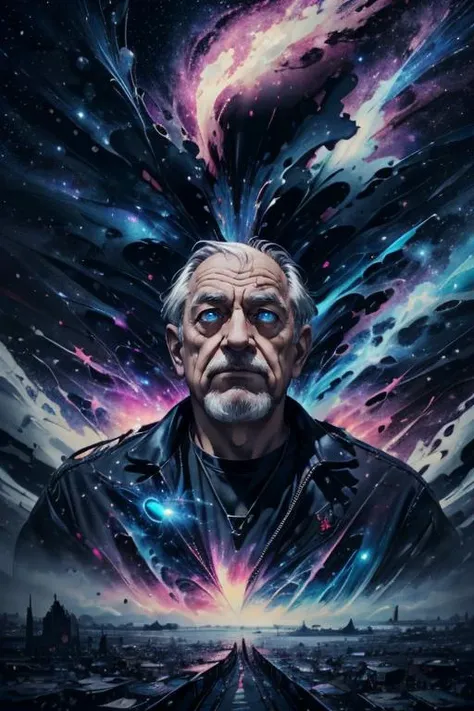 maximum details, cinematic, (abstract art:1.1), dark theme, stylized, deep shadow, <lora:add_detail:0.5>, <lora:epi_noiseoffset2:0.5>,
(1man, wrinkled face, old irish male:1.2), wise, blue eyes, graying hair, textured crop,
portrait, solo, half shot, looking up, detailed background, detailed face, ((space_style:0.6), cosmic outer space theme:1.1), herald of doom, sorrowdul glance, wearing detailed clothes, cosmic doom, universe falling apart, dimensional rifts appearing, floating particles, wholesale destruction, collapsing star in background, dark clouds, apocalyptic atmosphere,
<lora:StarDust:0.6>,