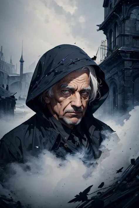 maximum details, cinematic, (abstract art:1.1), deep shadow, <lora:add_detail:0.5>, <lora:epi_noiseoffset2:0.5>,
(1man, wrinkled face, old male:1.2), yellow eyes, gray hair, mid-fade,
Style-GravityMagic, portrait, solo, upper body, looking at viewer, detailed background, detailed face, ( theme:1.1) calm, otherworldly glowing eyes, manifestation of death, hooded, dark clothes, scythe, decay, crypt in background, ravens in background, mist, dark clouds, sinister dark atmosphere,
<lora:StarDust:0.6>,