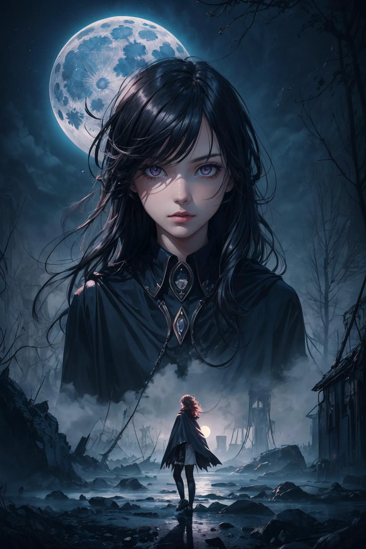 maximum details, cinematic, (abstract art:1.1), dark theme, stylized, <lora:add_detail:0.5>, <lora:epi_noiseoffset2:0.5>,
1 girl, adult woman, pink eyes, dark brown sleek hair,
<lora:GoodHands-beta2:0.8>,
solo, half shot, detailed background, detailed face, (lovecraftian theme:1.1), investigator of lovecraftian cosmic horrors, steampunk adventuring clothes, cape, maddening visions, , isolation, , inexplicable phenomena, corrupted symbols, surreal landscape in background, eerie moonlight, early 20th century mysterious lovecraftian atmosphere,