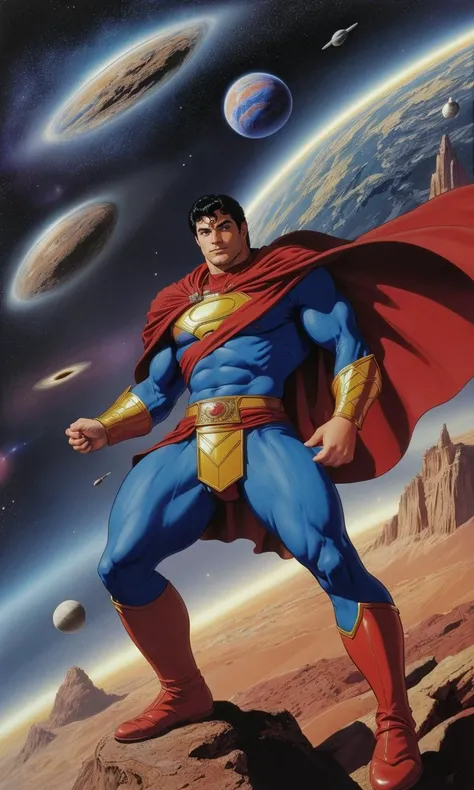 wsma1985, cartoon, vibrant colors, hero, mystical, magic, best quality, masterpiece, flat color,  space war, warrior, epic