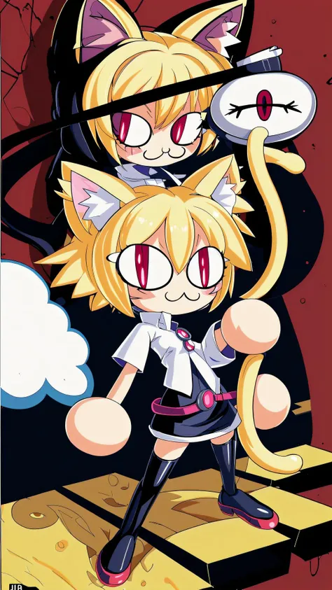 <lora:necoarc:0.8> necoarc, cat girl, blonde hair, chibi, (slit pupils:1.25), cat ears, :3,