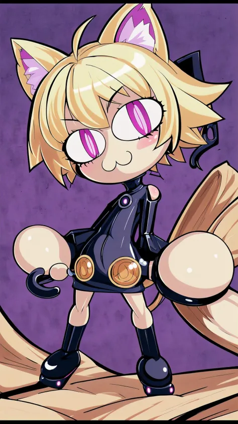 <lora:necoarc:0.8> necoarc, cat girl, blonde hair, chibi, (slit pupils:1.25), cat ears, :3,