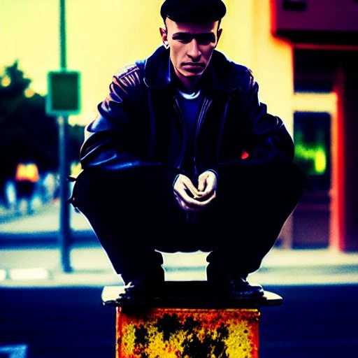 gopnik guy is sitting on the street, gopstyle, semi-realistic art 8k, ultra artstation quality