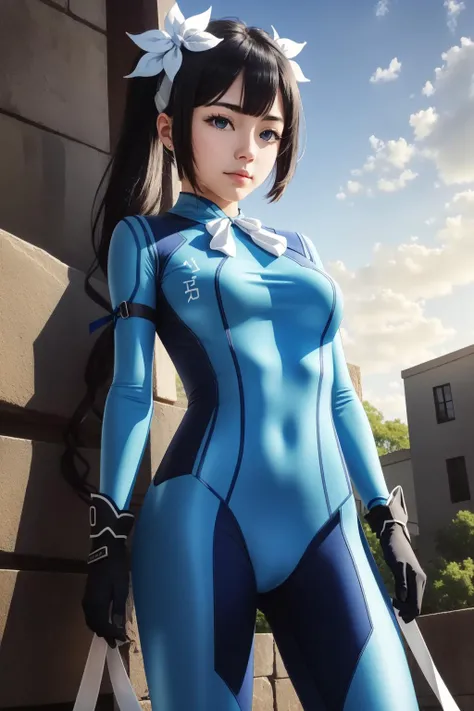 (masterpiece, best quality), intricate details,
1girl, <lora:HestiaDanmachi1:0.8> Hestia (Danmachi), Hestia, (blue chest ribbon:1.3), black hair
<lora:zerosuit-nvwls-v1:0.8> zero suit, blue gloves, blue body suit,