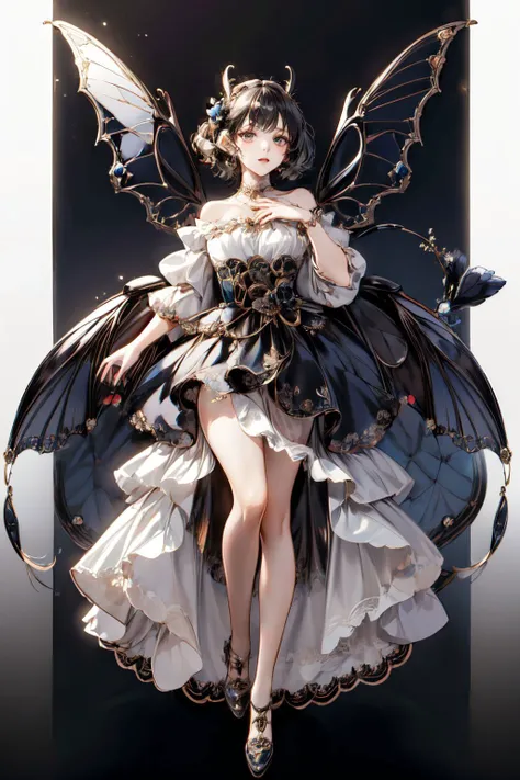(masterpiece, best quality, high quality, highres, ultra-detailed),official art,official wallpaper,1girl, A genie with black butterfly wings, beautiful, pretty,beautiful,black dress, <lora:insect jewelry:1>,(zhubao:1.1),flying in the sky, <lora:Skirt_Tail:0.4>, skirt_tail, <lora:Mild detail adjusterV10:1>,gem, pearl,