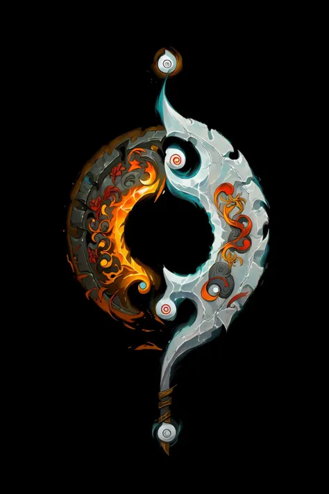 <lora:Pecha_Swords_LORA_V1:1>,best quality,Trending on Artstation, sword,masterpiece, (((angel and demon))),handle with bracket,Flowing , Fluids, hallucination,Taoists, ((Tai Chi)), (((yin-yang))), Spirit,fluid motion, (((interconnected elements))), (((the interplay of contrasting forces))), ((((Daoist philosophy)))), (((I Ching))),Yin Yang diagrams, (Taijitu:1.5), (the Bagua:1.5), the fusion of the spiritual and the physical,