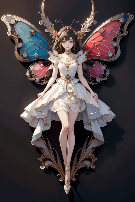 (masterpiece, best quality, high quality, highres, ultra-detailed),official art,official wallpaper,1girl, A genie with butterfly wings, beautiful, pretty,beautiful,dress, <lora:insect jewelry:1>,(zhubao:1.1),flying in the sky,