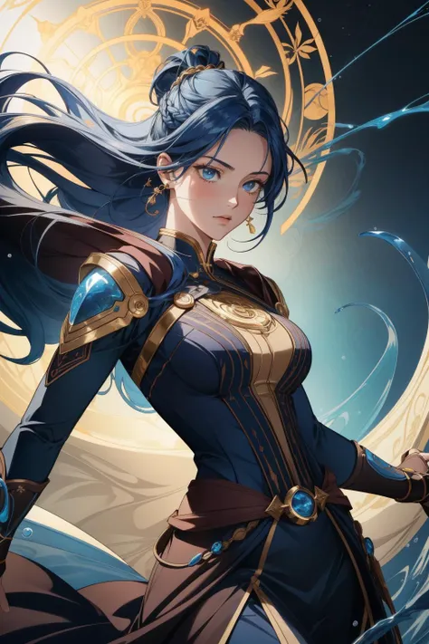 1girl, [ (designed by Ethan Van Sciver:1.0) | (Gaston Lachaise:0.8) ], awardwinning Unity Engine, (deep indigo theme:0.7) , Full length frame of a thick Viking (Female Earthbender:1.3) , she is very Overwrought and Underwater, Light, the Earthbender has Faux hawk hairstyle, centered dark indigo and Gold background, [Hideous:Frantic:3] indoors and reeds, Sunny, FOV 90 degrees, Graphic novel, Suffering, Dreamcore, side lit, Circular polarizer, Cinestill, Swirling, icon style, realistic and detailed, highly detailed face, masterpiece, artstation