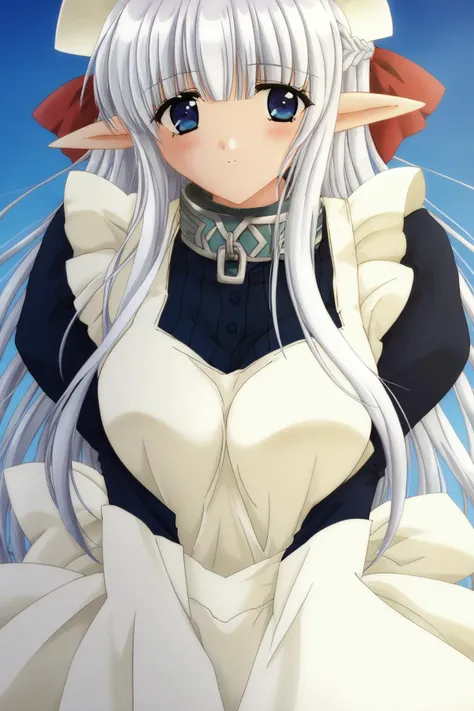 root_knntstyle,<lora:root_knntstyle_V4 SHU:1>, <lora:nephilia:1>,nephiliaxl, pointy ears, blue eyes, very long hair,white hair, elf, blunt bangs, braid, hair ribbon,medium breasts,white dress,long sleeves, collar, frills,wide sleeves,frilled dress,juliet sleeves
ÐÐ¾ÑÐ½Ð¸ÑÐ½Ð°Ñ: apron, maid, collar,dress, long sleeves, frills,, Score_9, Score_8_up, Score_7_up, Score_6_up, Score_5_up, Score_4_up, BREAK,1girl in full growth, best quality, masterpiece, ultra-detailed, high quality,good quality,1 girl,(master piece,high resolution, ultra detailed,8K,16K),look at viewer