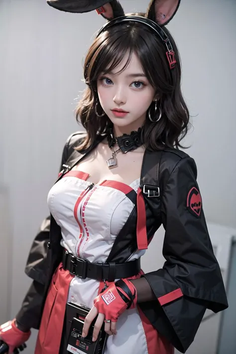 <lora:april_ak-10:1>,april_ak,rabbit ears,brown hair, purple eyes, dress, gloves,