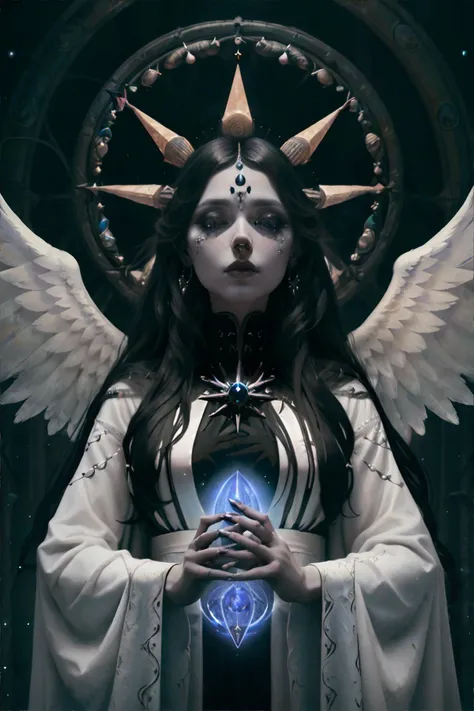 <lora:witchstyle:0.6> witch_style woman, celestial cathedral, celestial architecture, angelic choruses, divine worship, masterpiece, 8k, high resolution, shallow depth of field, sharp focus