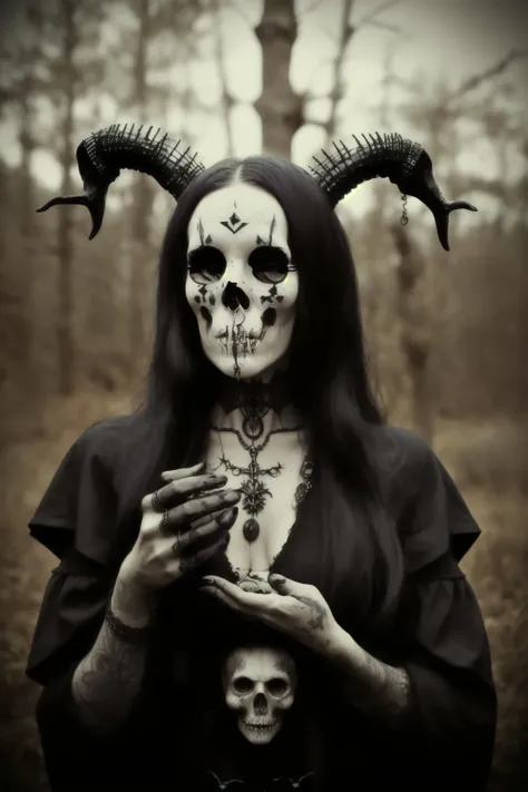a woman holding a skull in her hand , witch_style