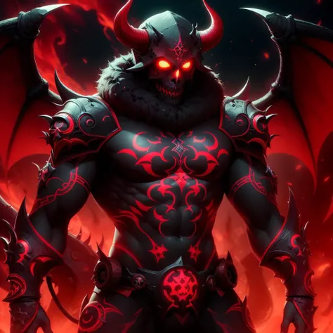 Pooka monster, Gold armor, demon, fantasy art, From his look alone enemies starting to panic, one head,devilish smile, Hell beast, demon, white-fire Sky, warrior, with scythe and shield, glowing red eyes, realisitic, highly detailed, Unreal Engine, 8k-upscale