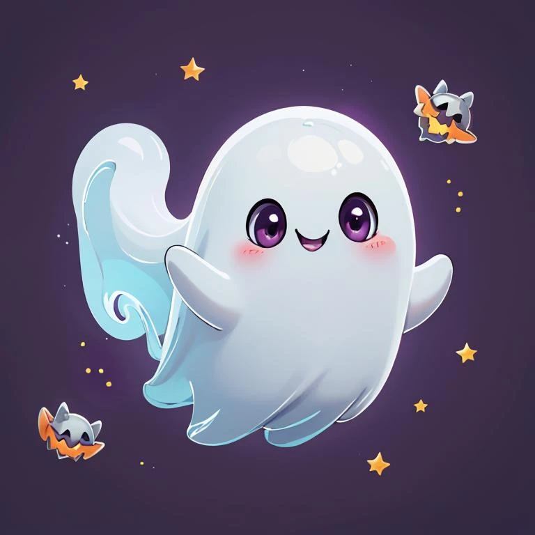 ((masterpiece,best quality)), absurdres,
<lora:Cute_Ghost_Anime:1>, Cute_Ghost, no humans, solo, ghost, floating, halloween, pokemon (creature), cute, 
solo, smiling, looking at viewer,
purple theme, graveyard in background,