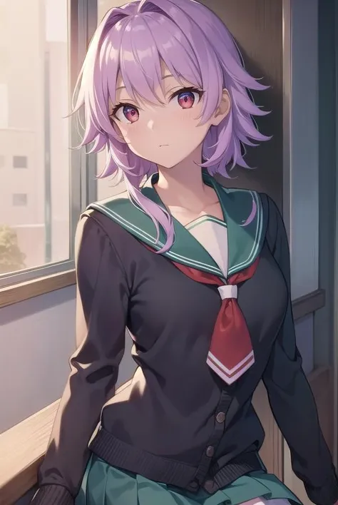 kantaitama, <lora:tama-lora-nochekaiser:1>,
tama, hair between eyes, purple hair, short hair, (red eyes:1.5),
BREAK school uniform, serafuku, sailor collar, green sailor collar, cardigan, black cardigan, long sleeves, skirt, green skirt, pleated skirt, pantyhose, black pantyhose,
BREAK looking at viewer, full body,
BREAK indoors, classroom,
BREAK <lyco:GoodHands-beta2:1>, (masterpiece:1.2), best quality, high resolution, unity 8k wallpaper, (illustration:0.8), (beautiful detailed eyes:1.6), extremely detailed face, perfect lighting, extremely detailed CG, (perfect hands, perfect anatomy),
