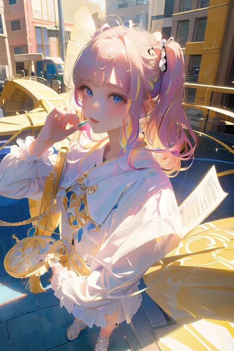 (masterpiece:1.1), (best quality:1.1), highly detailed, {highres}, {an extremely delicate and beautiful},(ultra detailed),(disheveled hair),(illustration),(dynamic angle), (1girl), (Fashionable clothing), standing,Fashion model,looking at viewer, (interview), (simple background),,beautifuldetailedeyes,delicate beautiful face,Floating,(high saturation),(colorful splashes),colorful bubble,(shining),(beautifuldetailed Light and shadow) ,<lora:fashionGirl_v36:0.6>, <lora:japaneseDollLikeness_v10:0.7>